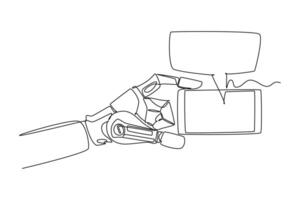 contínuo 1 linha desenhando conectados comunicação com bate-papo robô conceito. rabisco ilustração. vetor