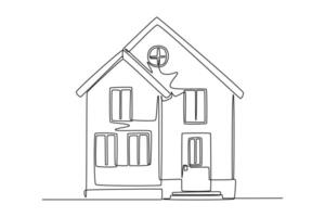 1 contínuo linha desenhando do fofa casa ou pequeno construção conceito rabisco ilustração vetor