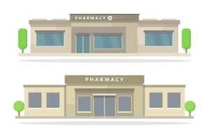 farmacia edifícios ilustrado em branco fundo vetor