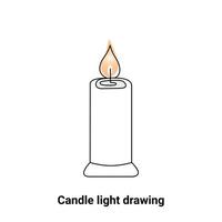 contínuo única linha vela desenhando e uma linha queimando fogo vela esboço arte ilustração vetor