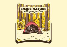 acampamento dentro natureza com parceiro. vintage ao ar livre ilustração vetor