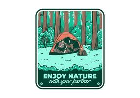 acampamento dentro natureza com parceiro. vintage ao ar livre ilustração vetor