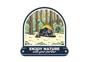 acampamento dentro natureza com parceiro. vintage ao ar livre ilustração vetor