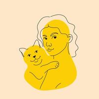 menina com gato. avatar, distintivo, poster, logotipo modelos, imprimir. ilustração dentro rabisco estilo com riso impressão efeito vetor