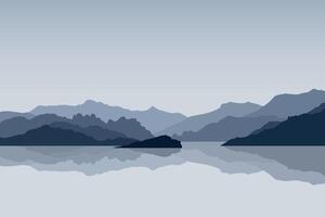 lago panorama com montanhas. ilustração dentro plano estilo.o vetor
