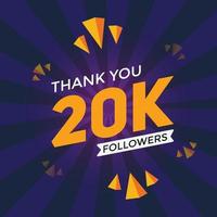 20 mil seguidores, obrigado, colorido modelo de celebração mídia social banner de conquista de 20000 seguidores vetor