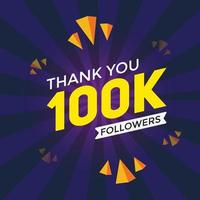 100 mil seguidores, obrigado, colorido, modelo de celebração, mídia social, banner de conquista de 100 mil seguidores vetor