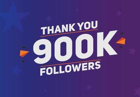 900 mil seguidores obrigado modelo de celebração colorido seguidores na mídia social parabéns por conquista 900.000 seguidores vetor