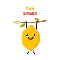 verão poster com fofa engraçado limão personagem. fofa mão desenhado poster com fruta. Olá verão vetor