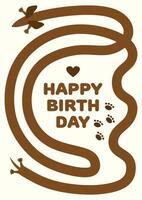 feliz aniversário cartão postal com engraçado dachshund vetor