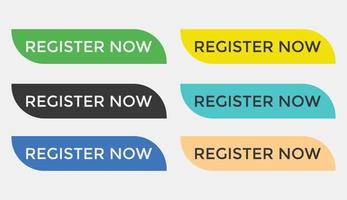 colorido registrar agora texto botão da web conjunto de registrar agora assinar ícone para site da web vetor