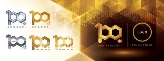 100ª aniversário logótipo projeto, cem anos aniversário celebração. abstrato hexágono infinidade logotipo, 100 anos logotipo dourado para celebração evento vetor