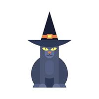 Preto gato dia das Bruxas Magia personagem dentro Mago chapéu mínimo crianças ícone plano ilustração vetor