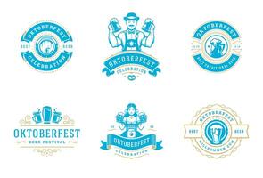 oktoberfest Distintivos e etiquetas conjunto vintage tipográfico Projeto modelos ilustração. vetor