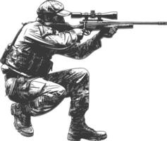 Franco atirador exército soldado dentro açao cheio corpo imagem usando velho gravação estilo vetor