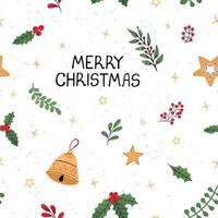 Vector moderno padrão sem emenda com mão colorida desenhar ilustração de itens de Natal. use-o para papel de parede, impressão em tecido, preenchimentos, página da web, texturas de superfície, papel de embrulho, design de apresentação