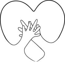 contínuo linha desenhando do dois mão segurando abraçando coração. ilustração vetor