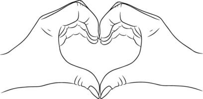 contínuo linha desenhando do mãos dentro forma do amor coração. ilustração vetor