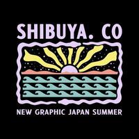 explorando surfar com uma japonês torção groovy Ásia camiseta Projeto vetor