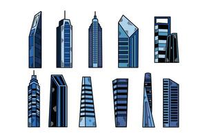 uma conjunto do azul edifícios com diferente formas e tamanhos vetor