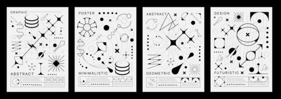 monocromático ano 2000 brutal cartazes do geométrico formas vetor