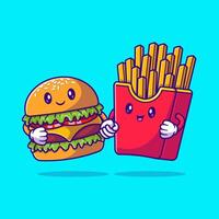 fofa hamburguer e fritas dentro melhor amigos engraçado desenho animado ícone ilustração. Comida objeto ícone isolado vetor