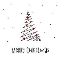 silhueta negra de uma árvore de Natal com neve vermelha e estrelas. Feliz Natal e Feliz Ano Novo 2022. ilustração em vetor. vetor