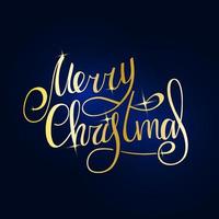 Feliz Natal. letras manuscritas douradas sobre um fundo azul escuro. ano novo 2022. vetor