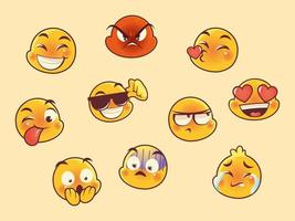 emoji enfrenta expressão reação ícones de coleção de mídia social vetor