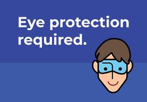olho óculos proteção requeridos placa era poster Projeto ilustração isolado em horizontal azul fundo. simples plano segurança gráfico Projeto poster desenho animado desenho. vetor