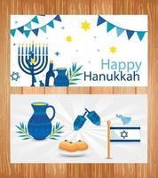 definir pôster de feliz hanukkah com decoração vetor