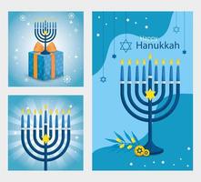 definir pôster de feliz hanukkah com decoração vetor