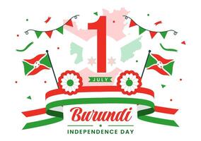 feliz Burundi independência dia ilustração em 1 Julho com acenando bandeira e fita dentro nacional feriado plano desenho animado fundo vetor