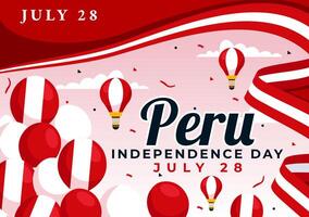 feliz Peru independência dia ilustração em Julho 28 com acenando bandeira e fita dentro nacional feriado plano desenho animado fundo Projeto vetor