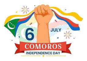 feliz Comores independência dia ilustração em 6 Julho com comoriano acenando bandeira dentro nacional feriado plano desenho animado fundo Projeto vetor