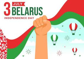 feliz bielorrússia independência dia ilustração em 3 Julho com acenando bandeira e fita dentro nacional feriado plano desenho animado fundo Projeto vetor