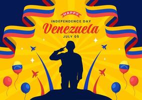 feliz Venezuela independência dia ilustração em 5 Julho com bandeiras, balão e confete dentro memorial feriado plano desenho animado fundo vetor