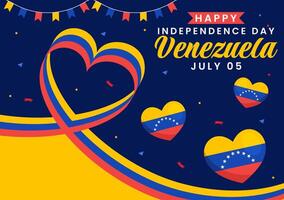 feliz Venezuela independência dia ilustração em 5 Julho com bandeiras, balão e confete dentro memorial feriado plano desenho animado fundo vetor