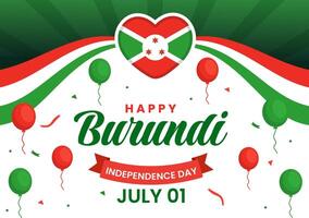 feliz Burundi independência dia ilustração em 1 Julho com acenando bandeira e fita dentro nacional feriado plano desenho animado fundo vetor