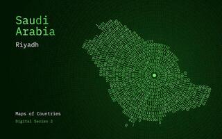 uma mapa do saudita arábia retratado dentro zeros e uns dentro a Formato do uma círculo. a capital, riade, é mostrando dentro a Centro do a círculo vetor