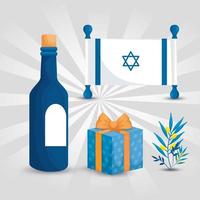 bandeira de israel com garrafa de vinho e ícones vetor