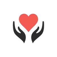 mãos segurando coração arte ícone. amor, Cuidado, compartilhamento, caridade, médico símbolo. dia dos namorados dia logotipo. vetor