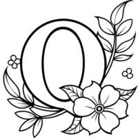 alfabeto q coloração página com a flor, q carta digital esboço floral coloração página, abc coloração página vetor