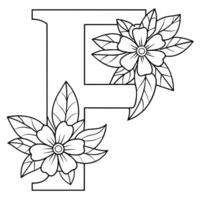 alfabeto f coloração página com a flor, f carta digital esboço floral coloração página, abc coloração página vetor