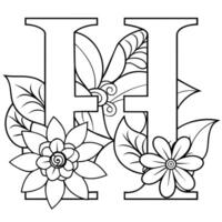alfabeto h coloração página com a flor, h carta digital esboço floral coloração página, abc coloração página vetor