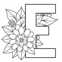 alfabeto e coloração página com a flor, e carta digital esboço floral coloração página, abc coloração página vetor