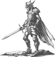 duende Guerreiro com espada imagens usando velho gravação estilo vetor