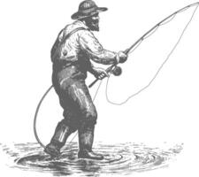 pescador dentro açao imagens usando velho gravação estilo vetor
