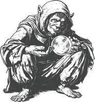 goblin mago ou necromante com mágico esfera imagens usando velho gravação estilo vetor