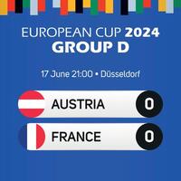 Áustria vs França europeu futebol campeonato grupo d Combine placar bandeira euro Alemanha 2024 vetor